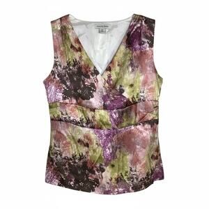 Amanda Smith  sleeveless Blouse 100%Silk  multicolored abstract floral Sz.14